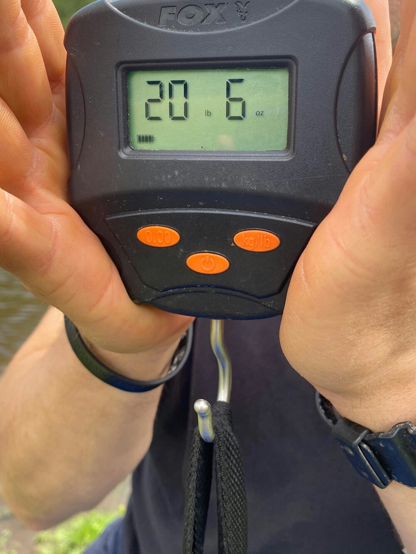 The fish was weighed on two separate scales, each reading 20lb 6oz